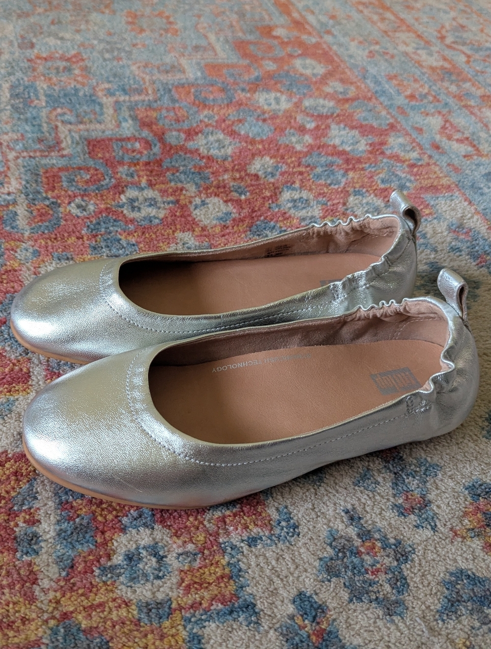 Fitflop Allegro Silver Soft Leather Ballet Flats Women's Size 6